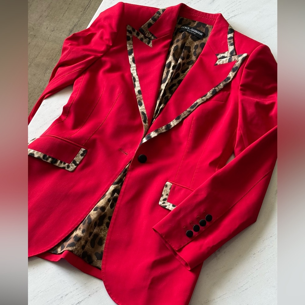 Dolce & Gabbana Red Blazer with Leopard Accents